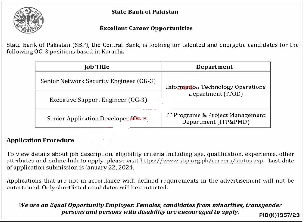 State Bank of Pakistan jobs 2024